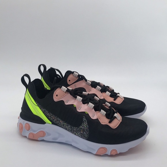 Nike Women's React Element 55 Premium Shoes Black - Picture 2 of 11